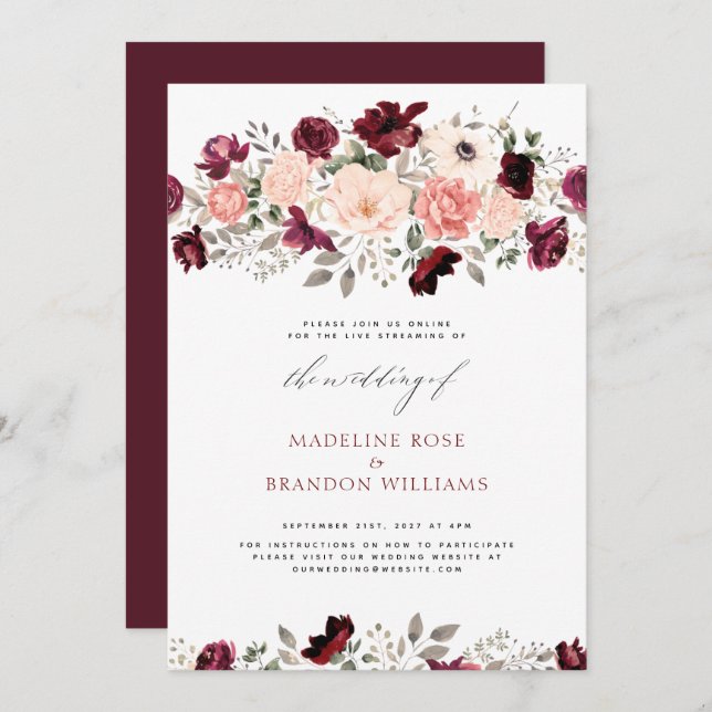 Invitation Virtual Rustic Burgundy Blush FlorMariage (Devant / Derrière)