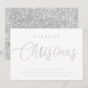 Invitation VIRTUAL Silver White Christmas Online Party
