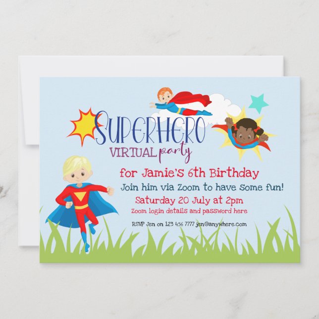 Invitation Virtual Superhero Anniversaire de enfant Party (Devant)