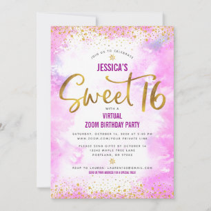 Invitation Virtual Sweet 16 Aquarelle rose Or Anniversaire