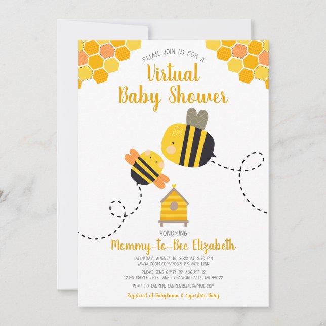 Invitation Virtuel mignet sucré Kawaii Mommy to Bee Baby show (Devant)