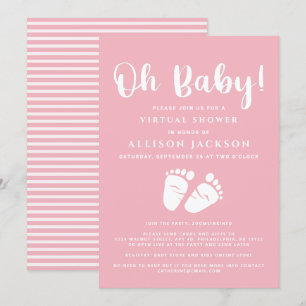Invitation Virtuel Oh Baby Girl Shower Bébé Pieds Rose Blanc
