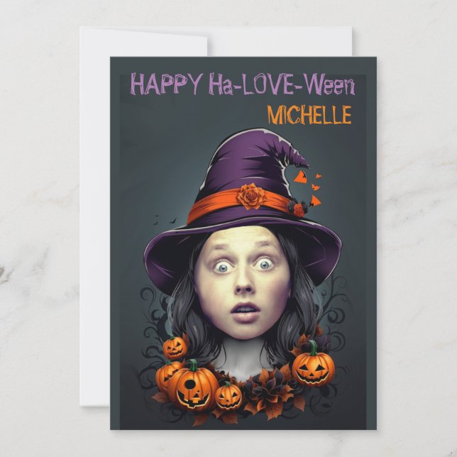 Invitation Visage dans Hole Halloween Witch salutations invit (Devant)