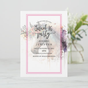 Invitation Visage de cheval avec couronne de fleurs.