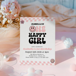 Invitation Visage Souriant Rose Une Fille Heureuse 1er Annive