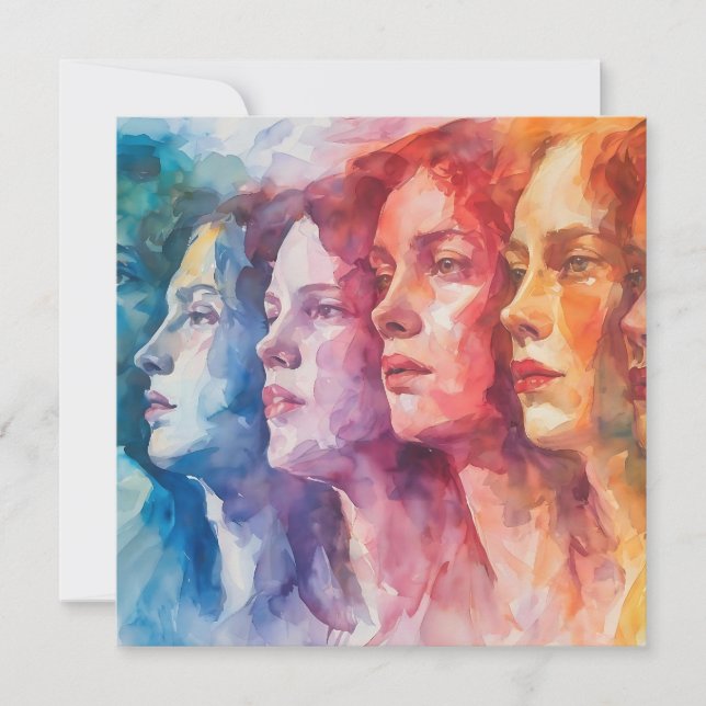 Invitation Visages des femmes - Peinture aquarelle (Devant)