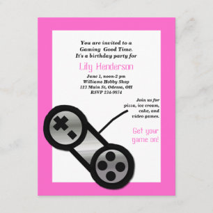 Invitation visuelle rose de partie de jeu