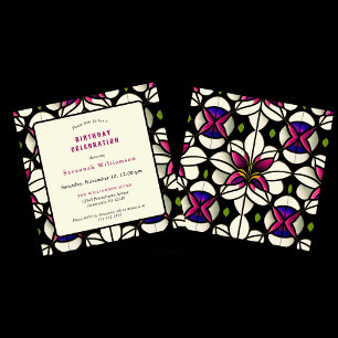 Invitation Vitre Fleur de Lys Rose Personnalisable Anniversai