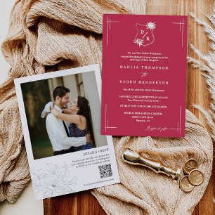 Invitation Viva Magenta Cimier Mariage Floral QR Code Photo
