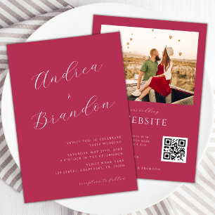 Invitation Viva Magenta Delicate Script Qr Code Mariage photo