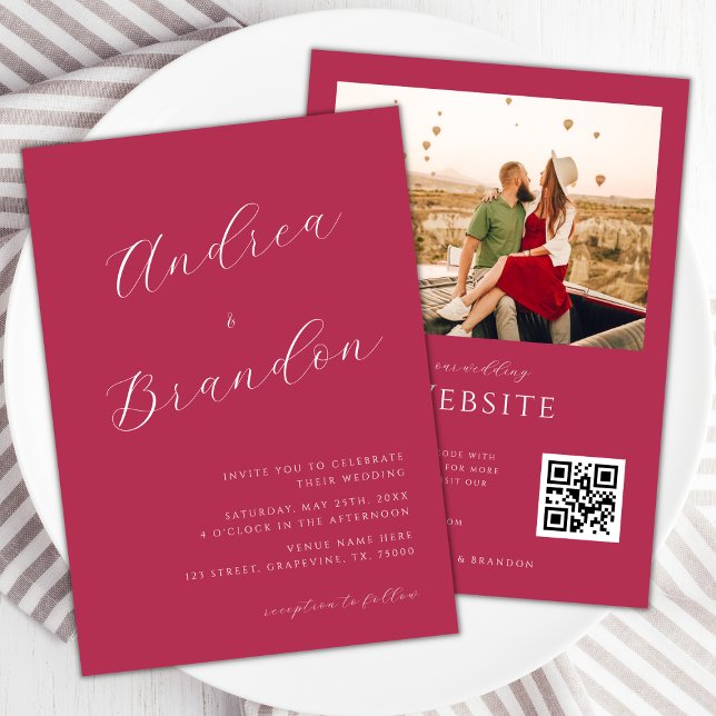 Invitation Viva Magenta Delicate Script Qr Code Mariage photo (Créateur téléchargé)