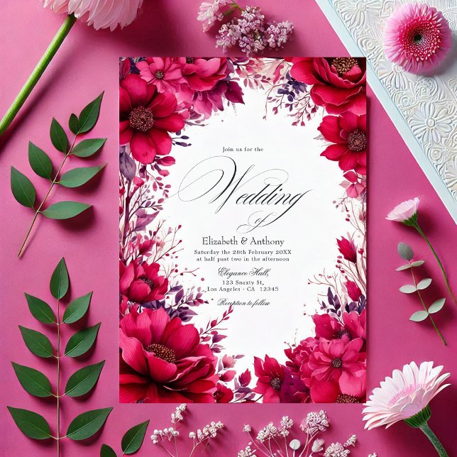 Invitation Viva Magenta Mariage floral romantique (Romantic Viva Magenta Floral Wedding Invitation)
