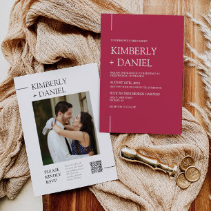 Invitation Viva Magenta Modern Minimal Mariage QR Code Photo