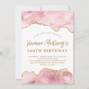Invitation Vive rose et or âge 100e anniversaire