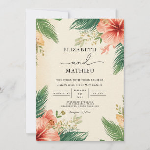 Invitation Vivid Hibiscus Palm Arch Mariage