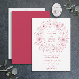 Invitation Vivid Ligne Magenta Art Floral Wreath Mariage Invi