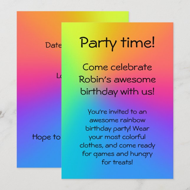 Invitation Vivid Rainbow Ombre Anniversaire (Devant / Derrière)
