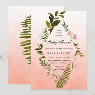 Invitation Vivre Coral Ombre Forest Ferme Baby shower
