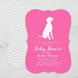 Invitation Vizsla Chien Baby shower fille rose
