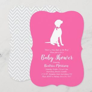 Invitation Vizsla Chien Baby shower fille rose