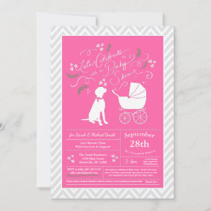 Invitation Vizsla Chien Baby shower fille rose
