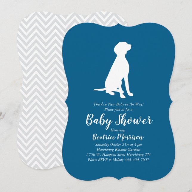 Invitation Vizsla Chien Baby shower Garçon bleu (Devant / Derrière)