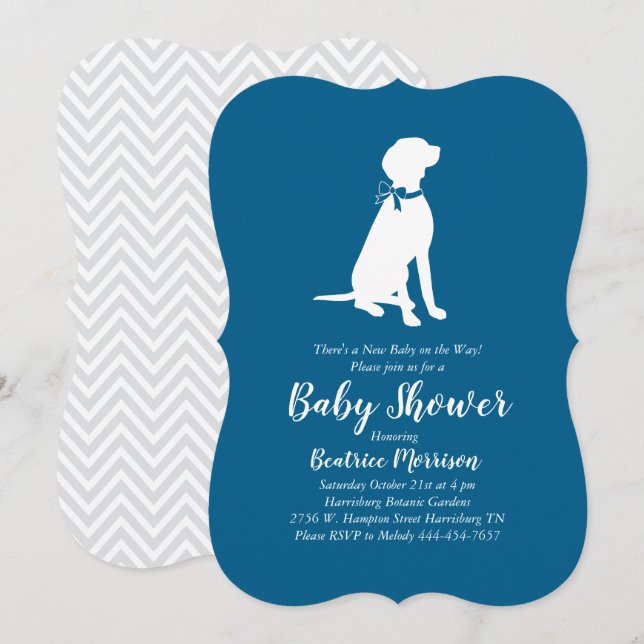 Invitation Vizsla Chien Baby shower Garçon bleu (Devant / Derrière)