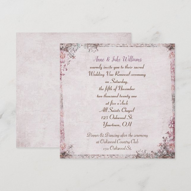 Invitation Voeu mariage renouveau frontière florale à l'ancie (Devant / Derrière)