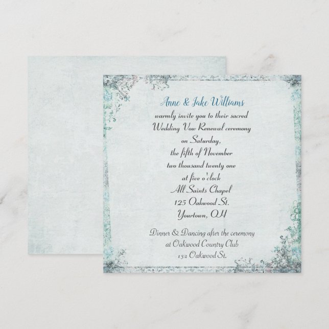 Invitation Voeu mariage renouveau frontière florale à l'ancie (Devant / Derrière)