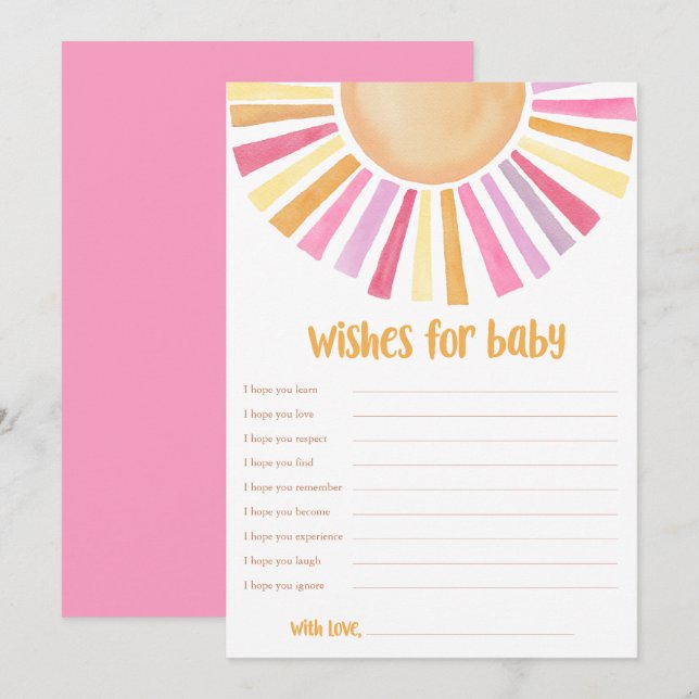 Invitation Voeux pour bébé fille Sunshine baby shower boho (Devant / Derrière)