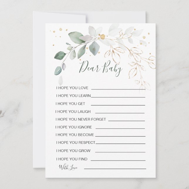 Invitation Voeux pour bébé Green Gold Foliage jeu de douche (Devant)