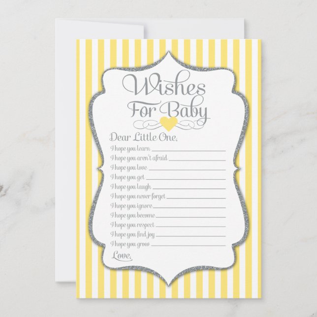 Invitation Voeux Pour Bébé Jeu de Baby shower gris Jaune (Devant)