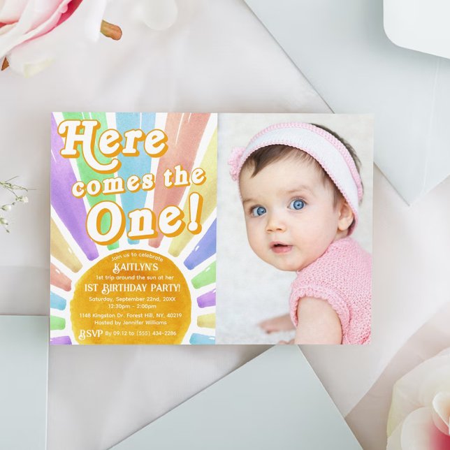 Invitation Voici Celui-Là ! Retro Soleil 1er Anniversaire Pho (Créateur téléchargé)