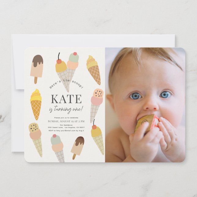 Invitation Voici la crème glacée Scoop 1st Birthday Photo (Devant)