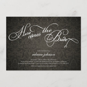 Invitation Voici la mariée Elegant Damask Fête de l'mariée