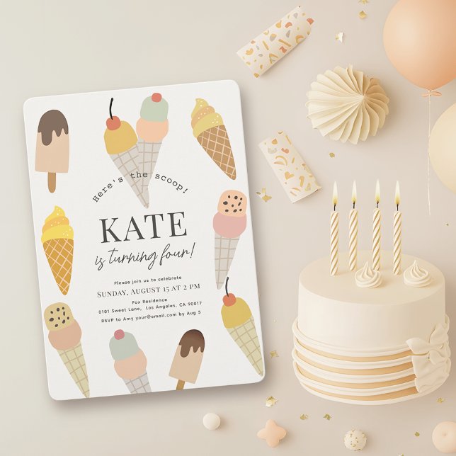 Invitation Voici l'Anniversaire de enfant de crème glacée col (Créateur téléchargé)
