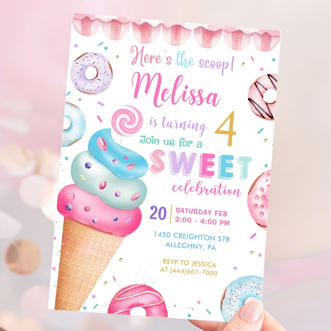 Invitation Voici l'anniversaire de la crème glacée Scoop (Créateur téléchargé)