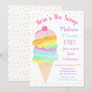 Invitation Voici l'anniversaire de la crème glacée Scoop Rain