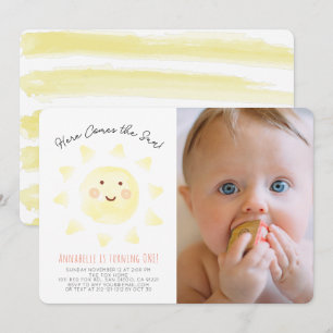 Invitation Voici l'aquarelle du soleil 1er anniversaire Photo