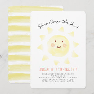 Invitation Voici l'Aquarelle Jaune Soleil 1er Anniversaire