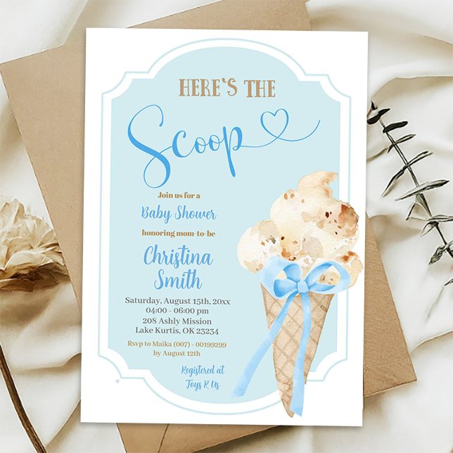Invitation Voici le Baby shower bleu crème glacée Scoop (Créateur téléchargé)