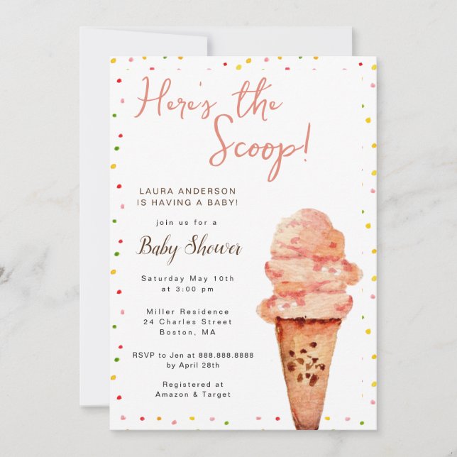 Invitation Voici le Baby shower de crème glacée Scoop (Devant)