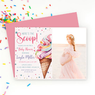 Invitation Voici le Baby shower de filles à la crème glacée S