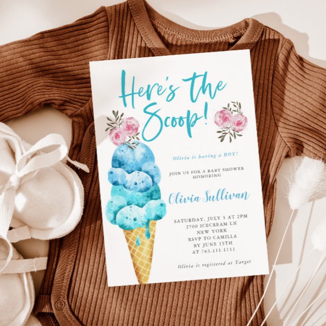 Invitation Voici le Baby shower de garçon Scoop Ice Cream (Créateur téléchargé)