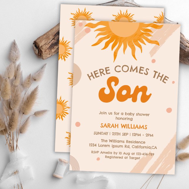 Invitation Voici le baby shower de soleil du fils boho (Créateur téléchargé)