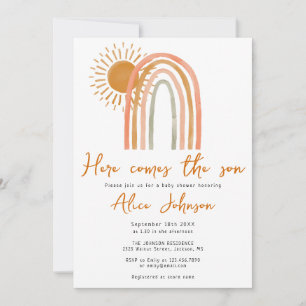 Invitation Voici Le Baby shower Fils Rainbow Boho Boy