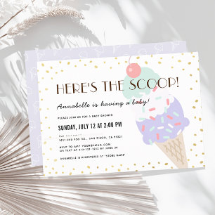 Invitation Voici le Baby shower pourpre à la crème glacée Sco