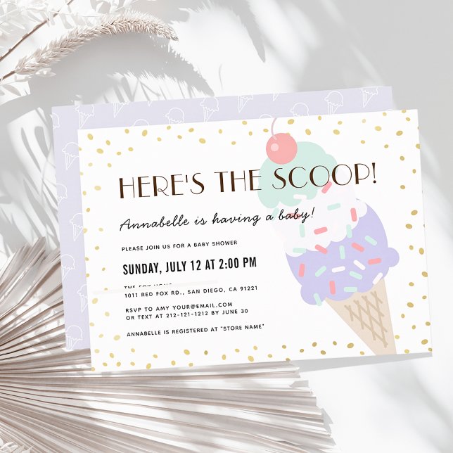Invitation Voici le Baby shower pourpre à la crème glacée Sco (Créateur téléchargé)