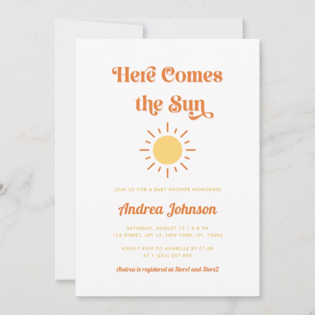 Invitation Voici le Baby shower solaire Sun Retro Boho (Devant)
