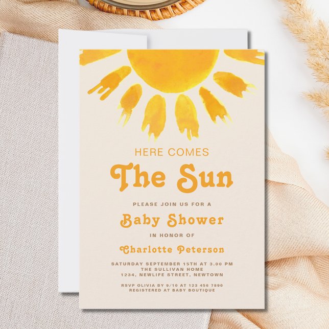 Invitation Voici Le Baby shower Soleil Sexe Neutre-Boho (Créateur téléchargé)